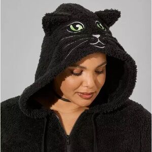 🐈‍⬛ TORRID FUZZY BLACK CAT ZIP UP HOODIE 🐈‍⬛